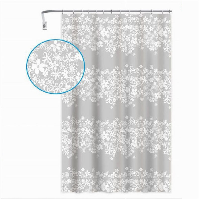 foto del prodotto cleafe tenda doccia vasca bagno 180x200cm impermeabile con 12 anelli fiore bianco 87579 