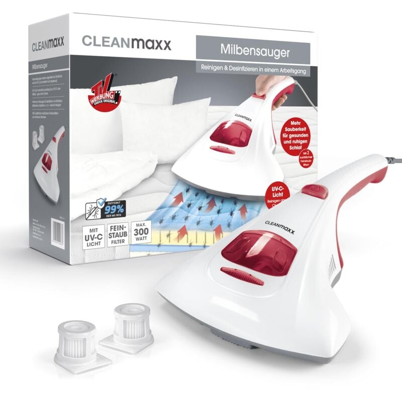 foto del prodotto cleanmaxx aspirapolvere per acari della polvere 2 filtri epa luce uv c per materassi detergente per materassi per soggetti allergici