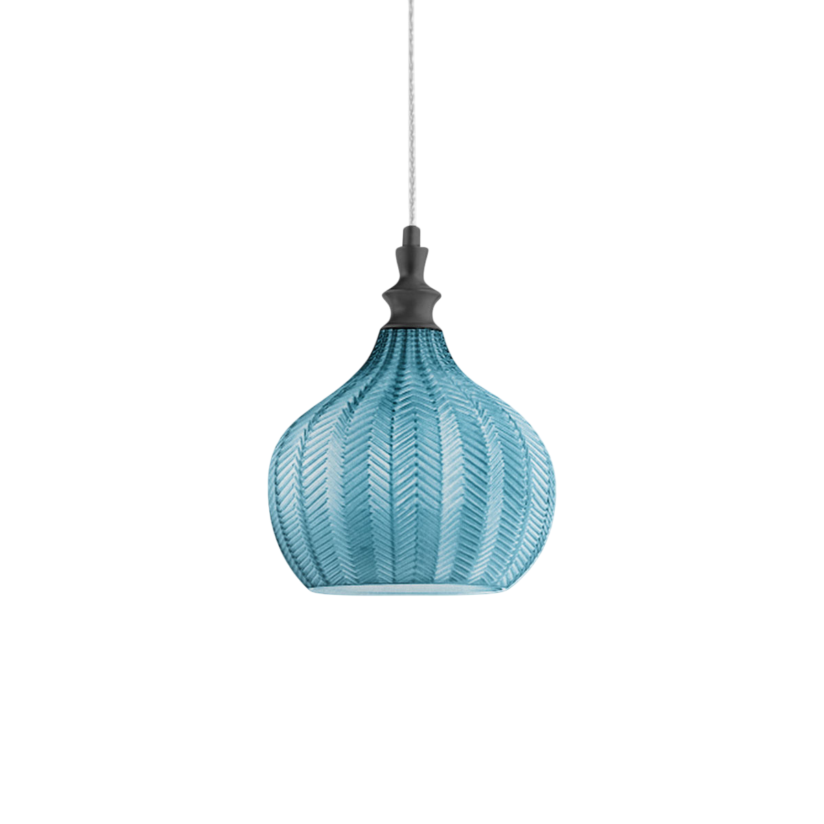 foto del prodotto cleofe - lampada a sospensione in vetro cobalto trasparente e nero - attacco 1xe27, stile vintage, ip20, 1xe27 max 1x60w, d.23cm, lampadine escluse