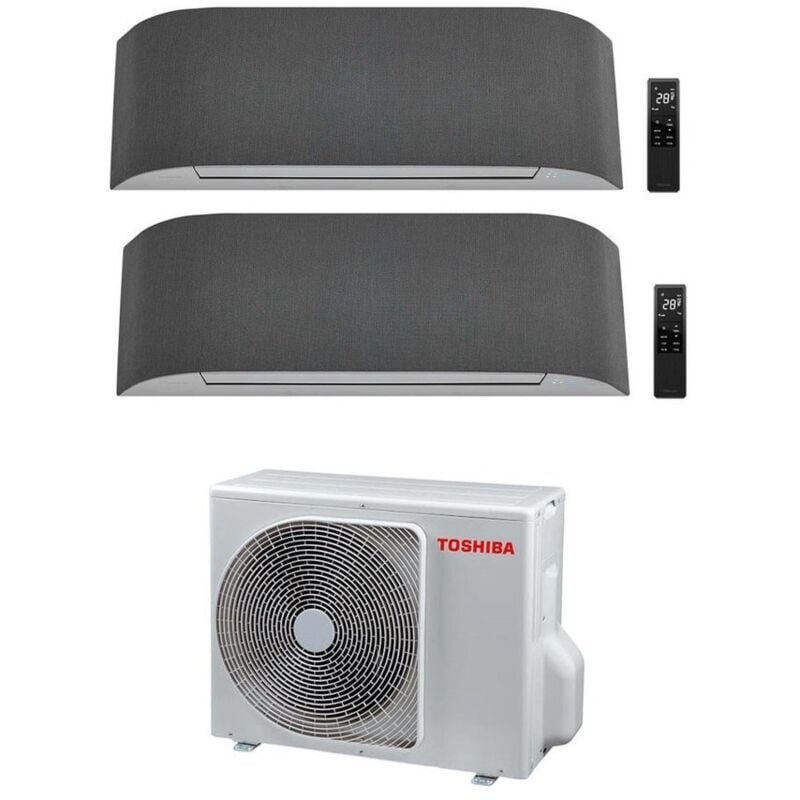 foto del prodotto climatizzatore condizionatore toshiba dual split inverter serie haori 13000 13000 12000 12000 con ras 2m18u2avg e wi fi integrato grigio