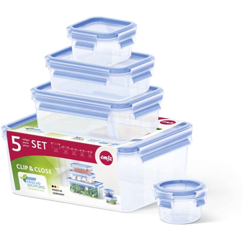 foto del prodotto clip close 017032512753 contenitore salvafreschezza, set 5 pezzi da 0.25 0.55 1.00 1.20 2.30 l emsa