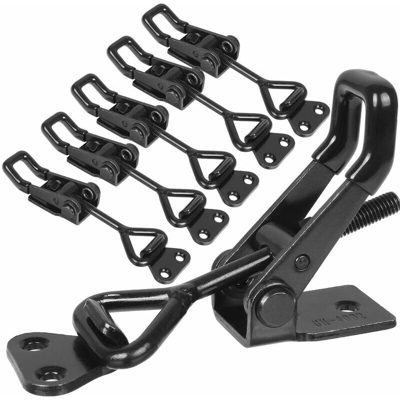 foto del prodotto clip di chiusura a levetta nere, 6 clip a levetta regolabili per carichi pesanti chiusura per affumicatoio, cerniera in metallo per scatole, porte,