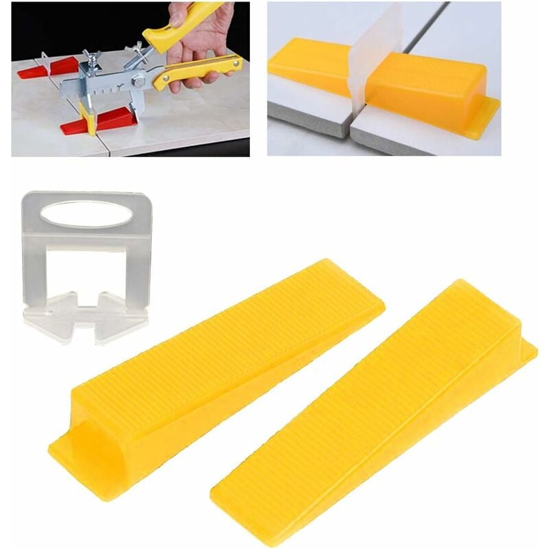 foto del prodotto clip livello piastrella,100pcs clip distanziatore livellamento cunei delle piastrelle sistema livellamento pavimento 100pcs zeppe riutilizzabili