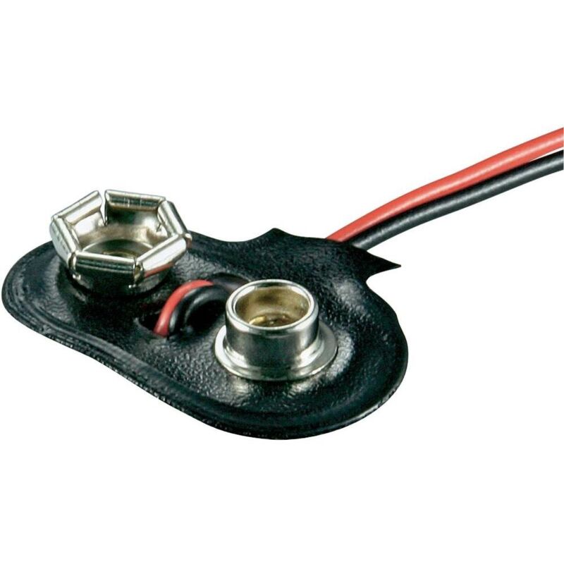 foto del prodotto clip per batteria a t, 1 blocco 9 v, chiusura con bottone a pressione lunghezza x larghezza x altezza 26 x 13 x 8 mm beltrona