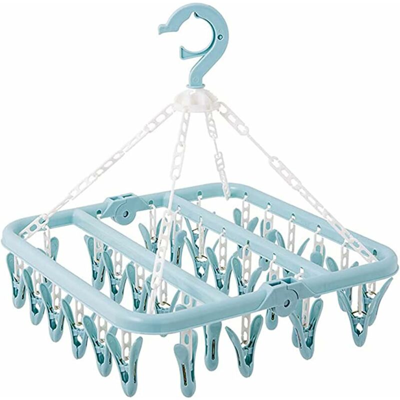 foto del prodotto clip per calzini antivento appendino multiplo pieghevole con 32 clip appendiabiti pieghevole in plastica per vestiti per bambini, calzini, biancheria
