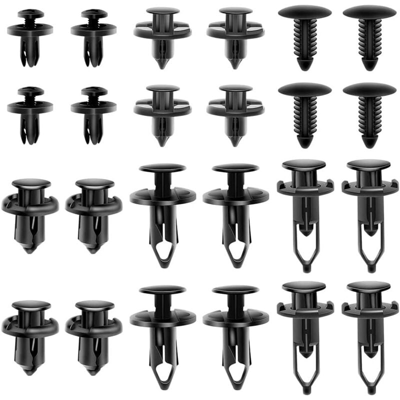 foto del prodotto clip per rivetti in plastica per auto, 200 pezzi di clip per auto, rivetti in plastica con 6 forme, clip di fissaggio per auto, rivetti in plastica,