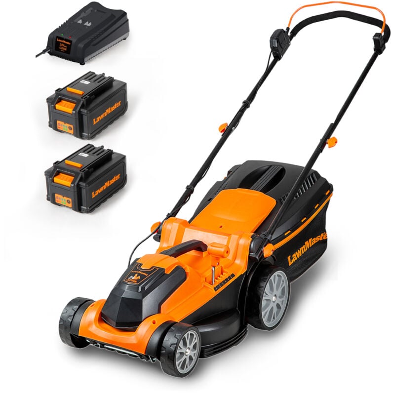 foto del prodotto clmf2437g tagliaerba senza filo 24v max 2x4.0ah batteria, 37cm fino a 300m , altezza di taglio a 6 livelli 22 72mm, capacit di raccolta 40l