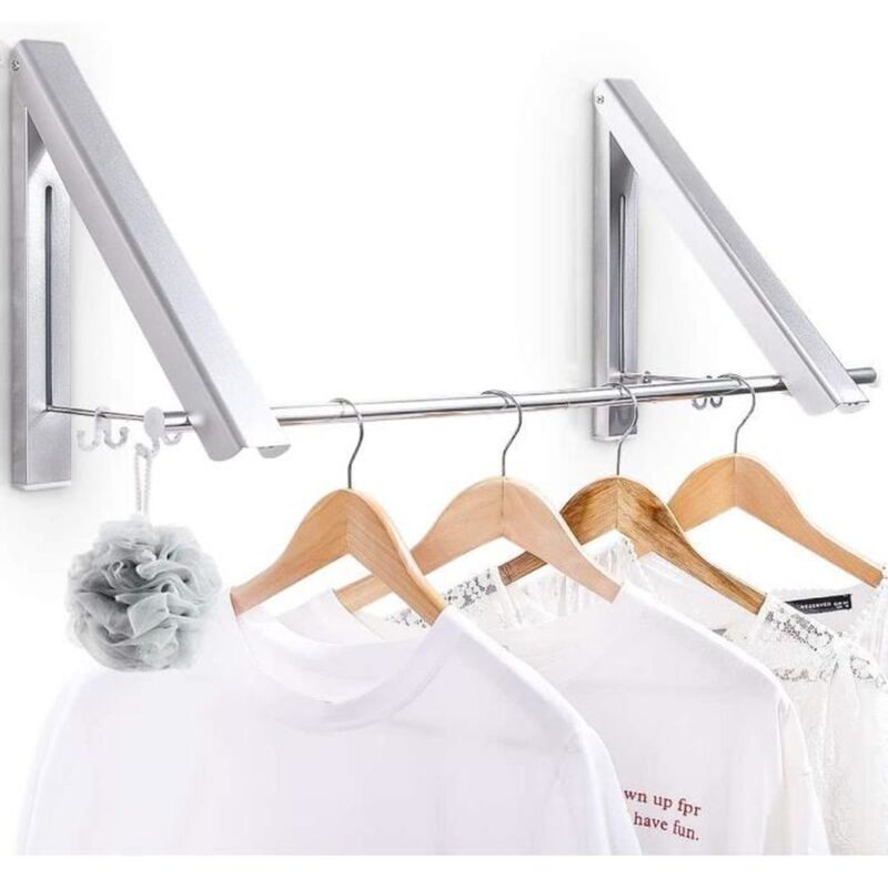 foto del prodotto clothes drying rack, foldable wall mounted clothes drying rack with 40cm bar, with hook, heavy duty clothes drying rack for indoor and outdoor