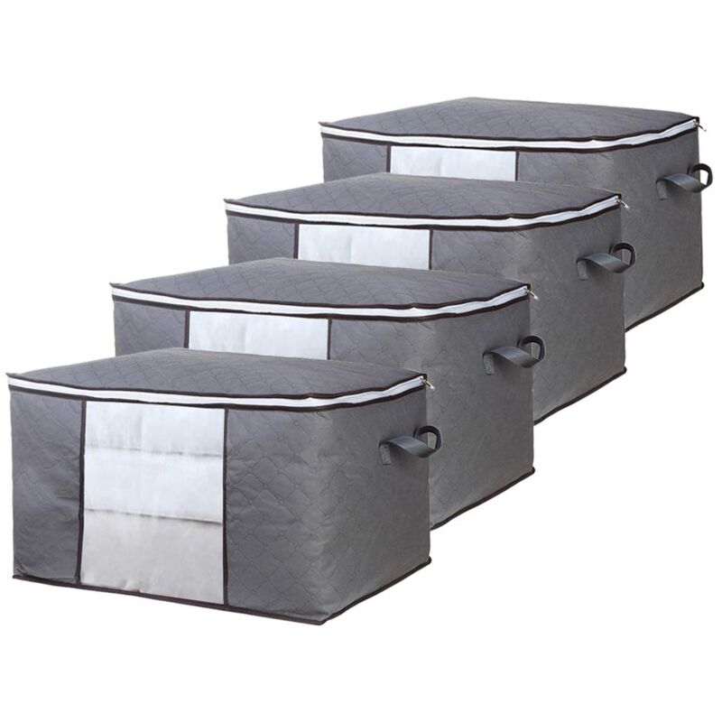 foto del prodotto clothes organizer, oversized non woven underbed clothes organizer with handles for quilts, quilts, pillows, toys, 48 x 28 x 50 cm, gray