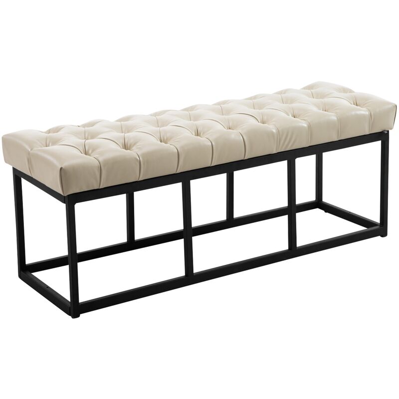 foto del prodotto clp panca amun in similpelle e metallo nero crema 120 cm