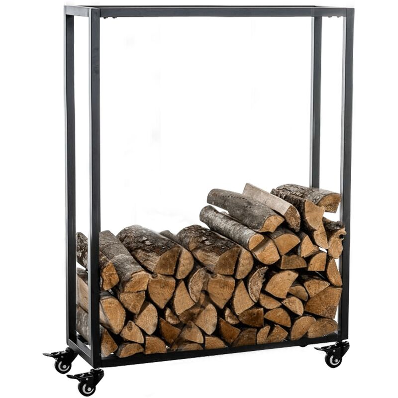 foto del prodotto clp portalegna per camino hetta in acciaio inox nero 25x60x100 cm