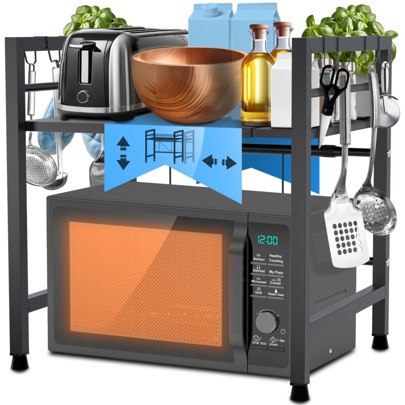 foto del prodotto clp - scaffale per microonde a più livelli marana nero 2 livelli