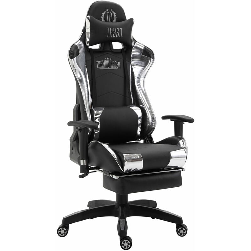 foto del prodotto clp sedia gaming ufficio turbo bianco nero finta pelle metallizzata 