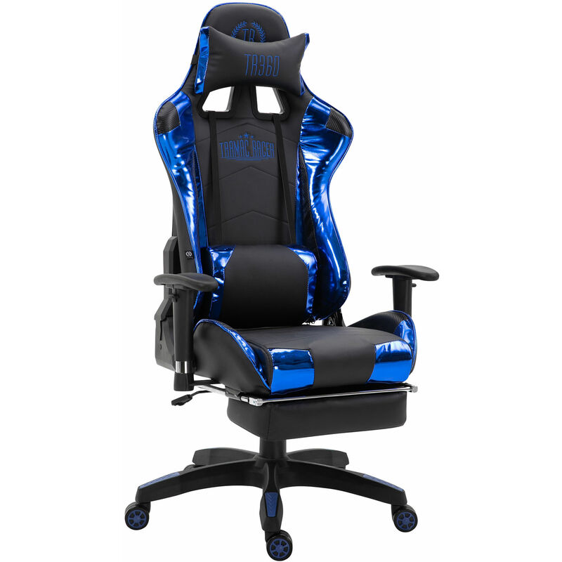 foto del prodotto clp sedia gaming ufficio turbo nero blu finta pelle metallizzata 