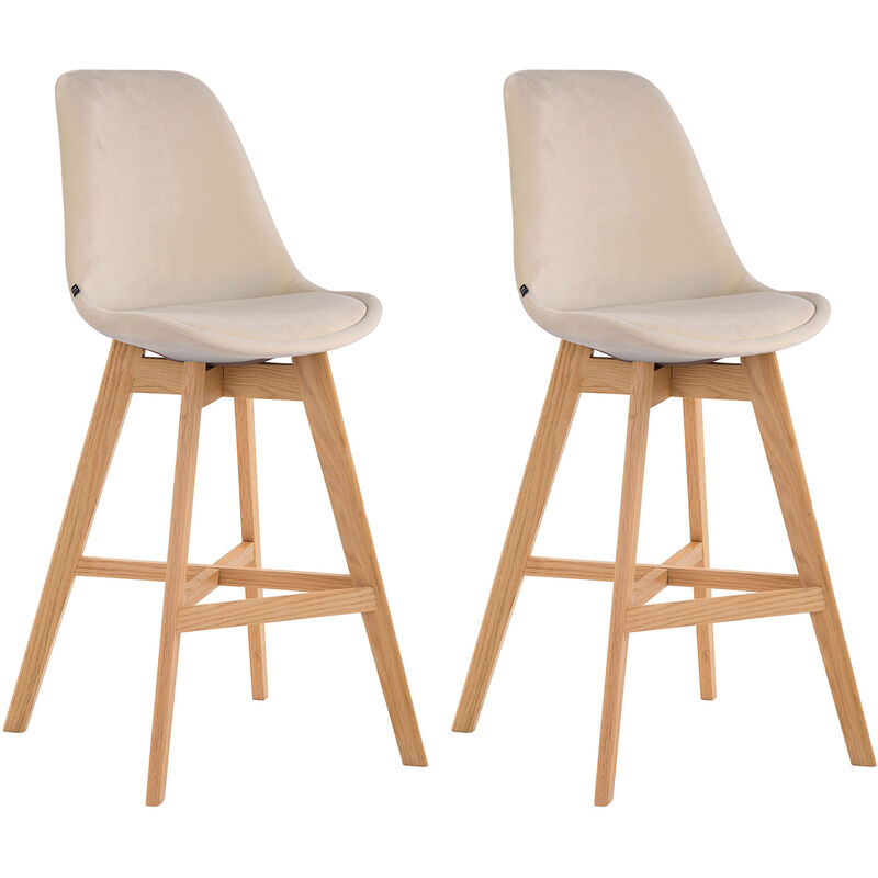 foto del prodotto clp set 2 sgabelli cucina cannes in velluto e legno crema natura