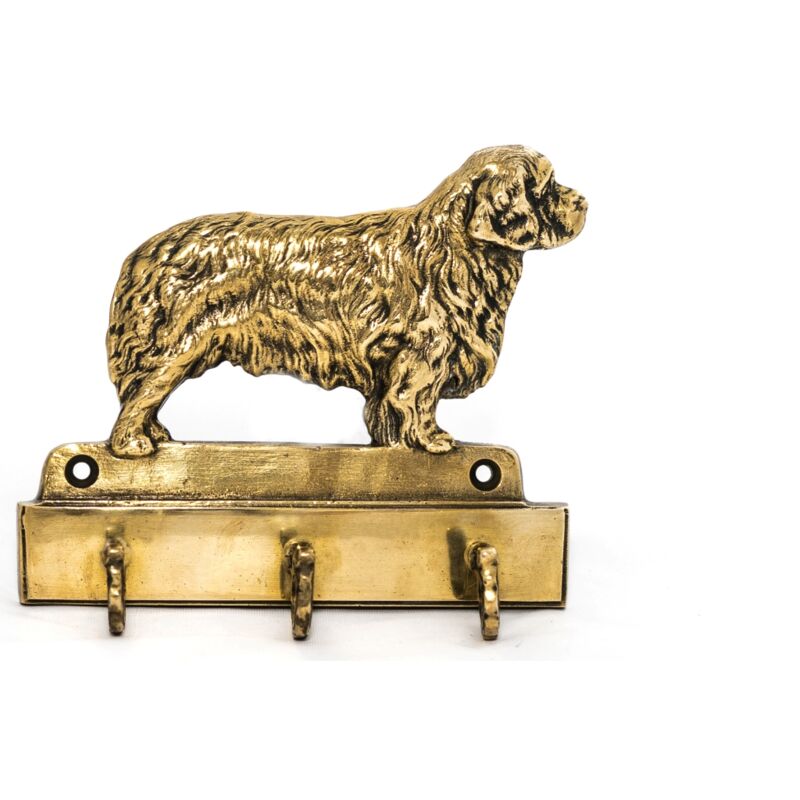 foto del prodotto clumber spaniel - un portachiavi con un cane, un supporto in ottone per accessori per cani, un'elegante decorazione per il corridoio di art-dog