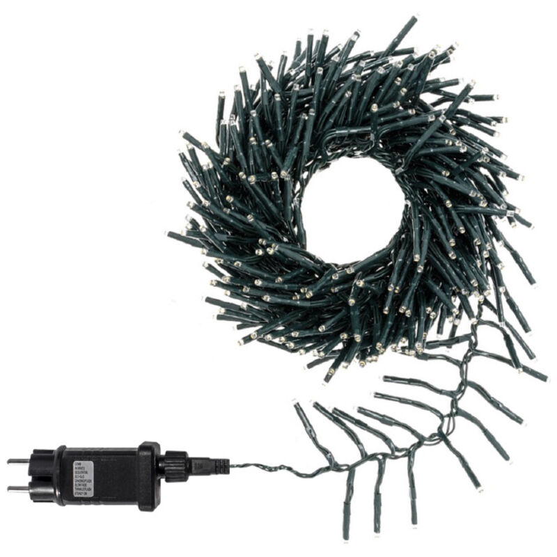 foto del prodotto cluster stringa catena 10 mt serie 500 luci di natale a led reflex 3 mm multicolore senza flash cavo verde ip44 per uso esterno ed interno