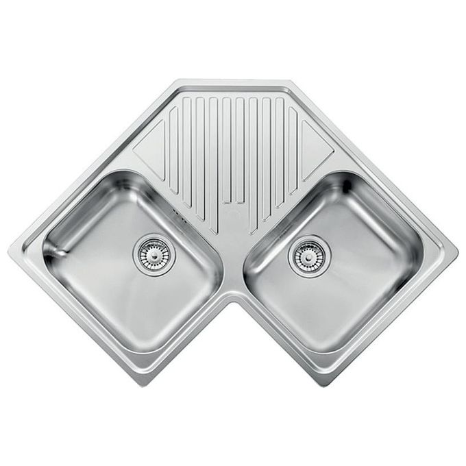 foto del prodotto cm 011840xcssp serie ilaria 3 lavello acciaio inox satinato angolare da incasso gocciolatoio centrale 2 vasche 83x83cm
