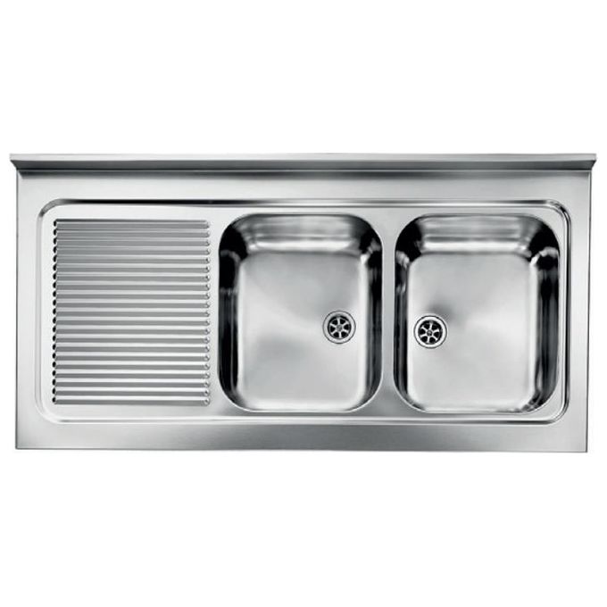 foto del prodotto cm 031137dcssx serie ix rossana appoggio lavello acciaio inossidabile satinato da incasso gocciolatoio a sinistra 2 vasche 120x60cm