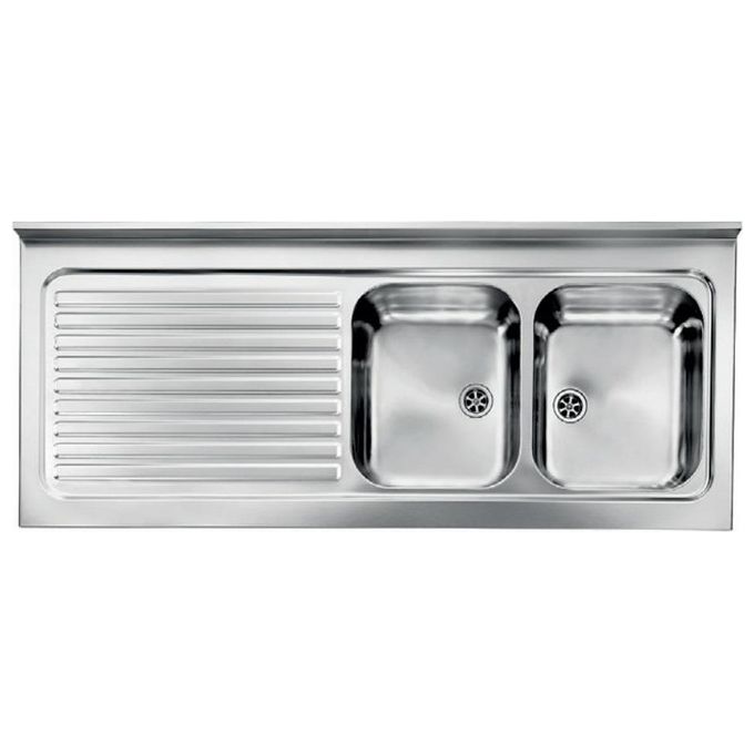 foto del prodotto cm 031139dcssx serie ix rossana appoggio lavello acciaio inox da incasso gocciolatoio a sinistra 2 vasche 150x60cm