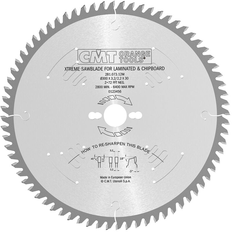 foto del prodotto cmt 281.063.09m lama dente trapezoidale hw 220x3.2 2.2x30 z63 fft 3neg