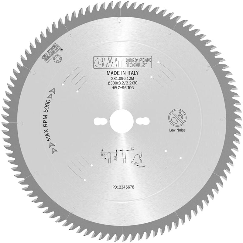 foto del prodotto cmt 281.096.12m lama a dente trapezoidale positivo per laminati e truciolari serie industriale , metallo grigio