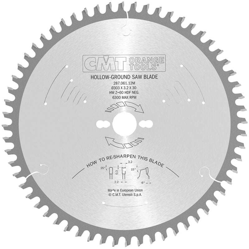 foto del prodotto cmt 287.043.09m lama dente concavo hw 220x3.2 2.2x30 z42 hdf 6 neg
