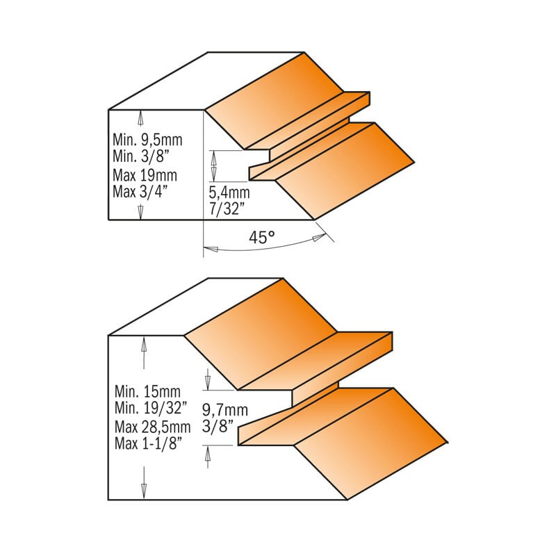 foto del prodotto cmt 955.503.11 fresa x incastri 45 gr. hw z2 s 12 d 70x30x70 dx