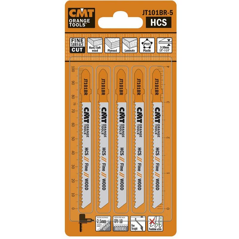 foto del prodotto cmt jt101br 5 5 jig saw blades hcs 100x2.5x10tpi wood straight fine 