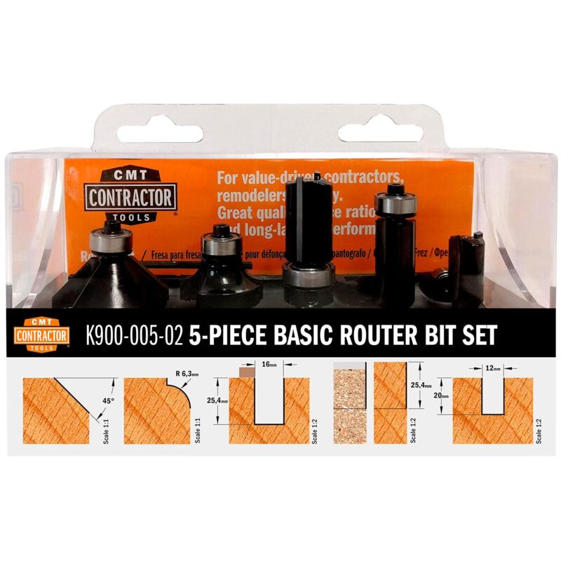 foto del prodotto cmt k900 005 02 set di 5 frese a taglienti diritti e profilate contractor
