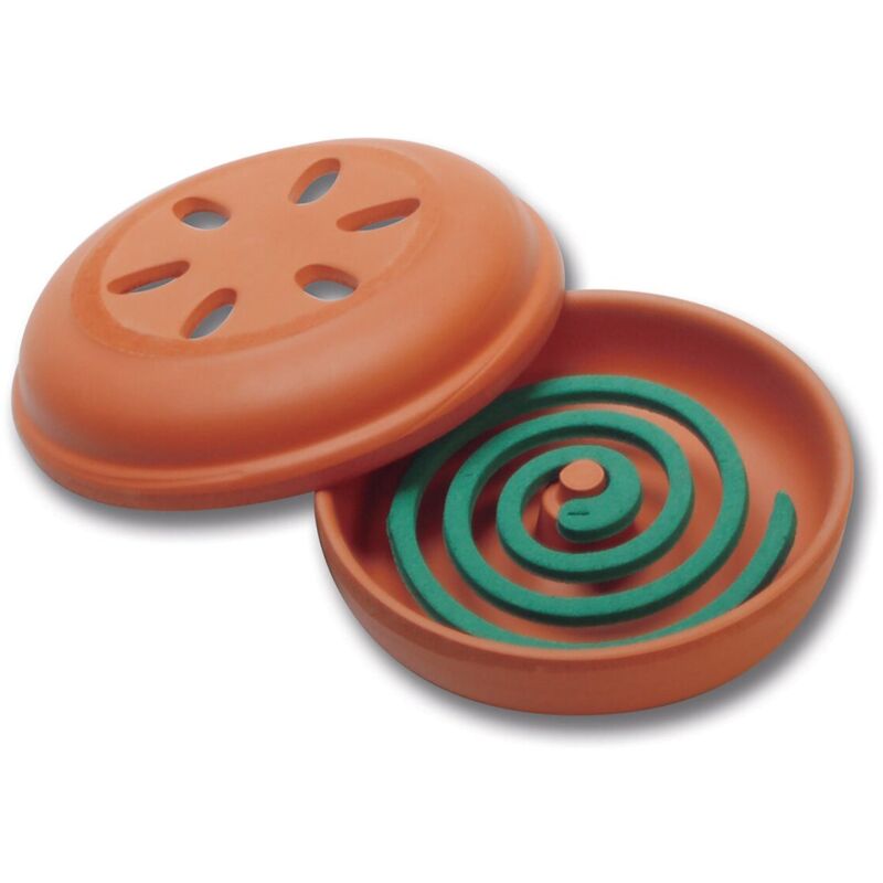 foto del prodotto coccio diffusore forato con 2 spirali profumatori citronella bianco