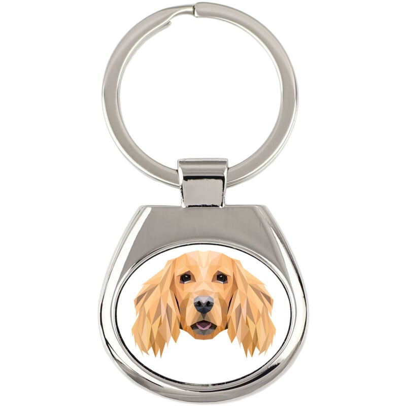 foto del prodotto cocker spaniel inglese portachiavi geometrico con foto e scritta art dog