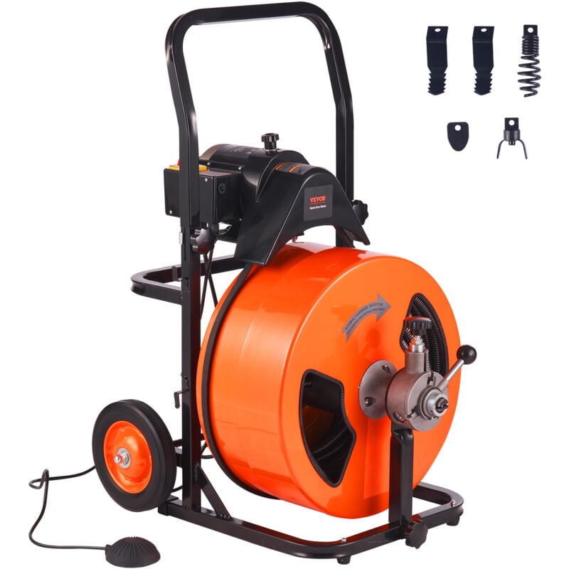 foto del prodotto coclea per fognatura 100 piedi x 3 4 pollici, pulitore per scarichi ad alimentazione automatica, include 4 teste di taglio e pedale ad aria