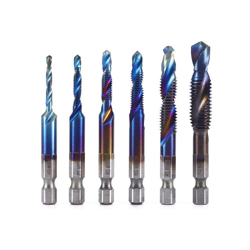 foto del prodotto codolo esagonale placcato in titanio hss, filettatura, punte per trapano metrico, composto m3 m4 m5 m6 m8 m10 macchinari, utensili manuali blu , 6
