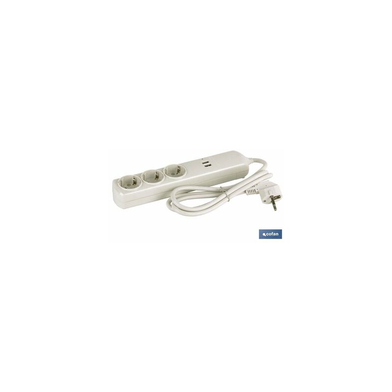 foto del prodotto cofan base bipolare 3 uscite e prolunga 1,5m con t t laterale 16a 250v usb