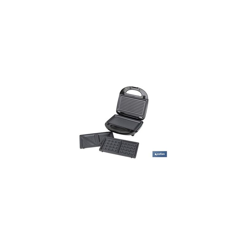 foto del prodotto cofan macchina multiuso per panini, grill e waffle 3 in 1 piastre intercambiabili 750w 24x22,8x10,9 cm