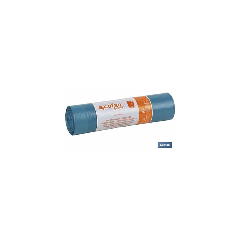 foto del prodotto cofan sacco per spazzatura con chiusura automatica 55x55 g.65 colore blu 15 unit 
