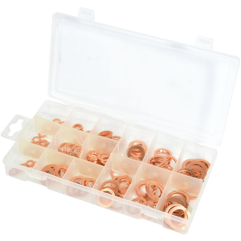 foto del prodotto coffret guarnizioni in rame piatte 5x10 a 17,5x24 mm 150 pcs