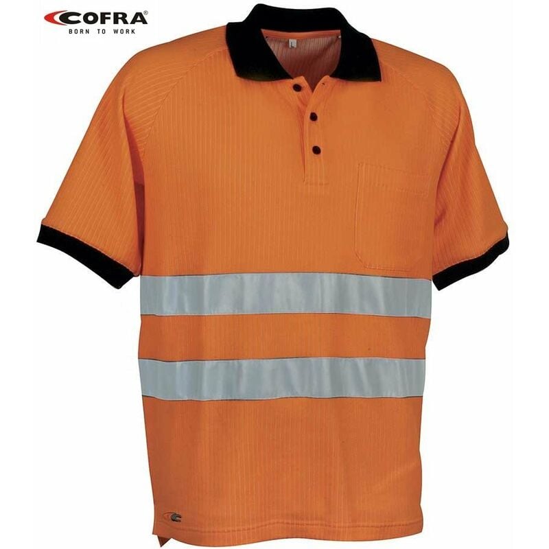 foto del prodotto cofra helpway maglietta polo alta visibilita da lavoro arancio fluo riflettente