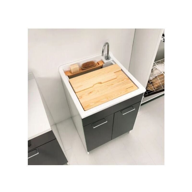 foto del prodotto colavene lavatoio swash 2 ante con contenitore e asse lavapanni 60x50x86 antracite 24050h