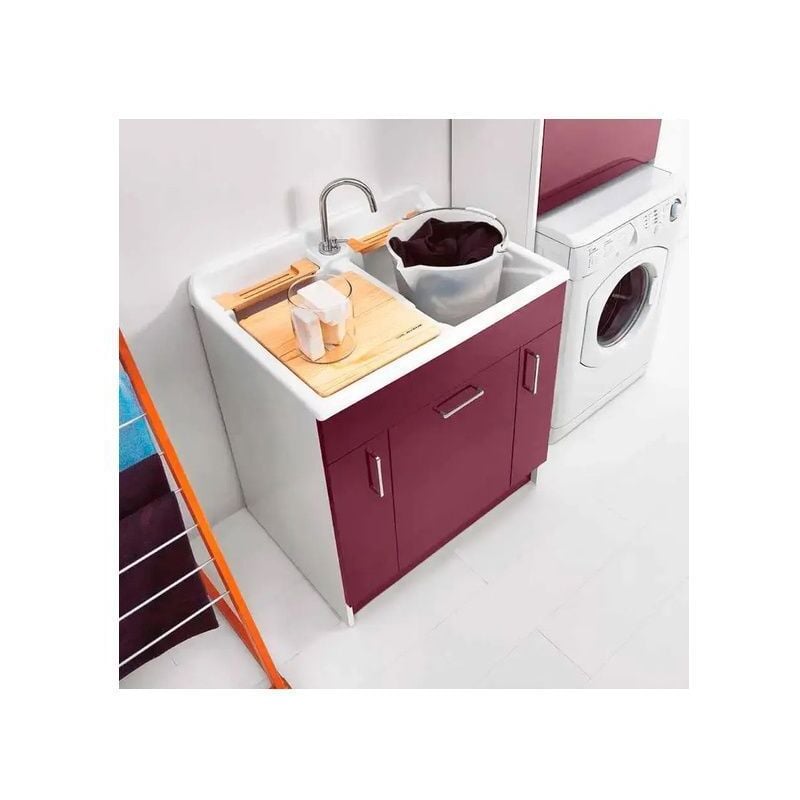 foto del prodotto colavene lavatoio twist con cesto e asse lavapanni 80x60x86 melanzana 24080m