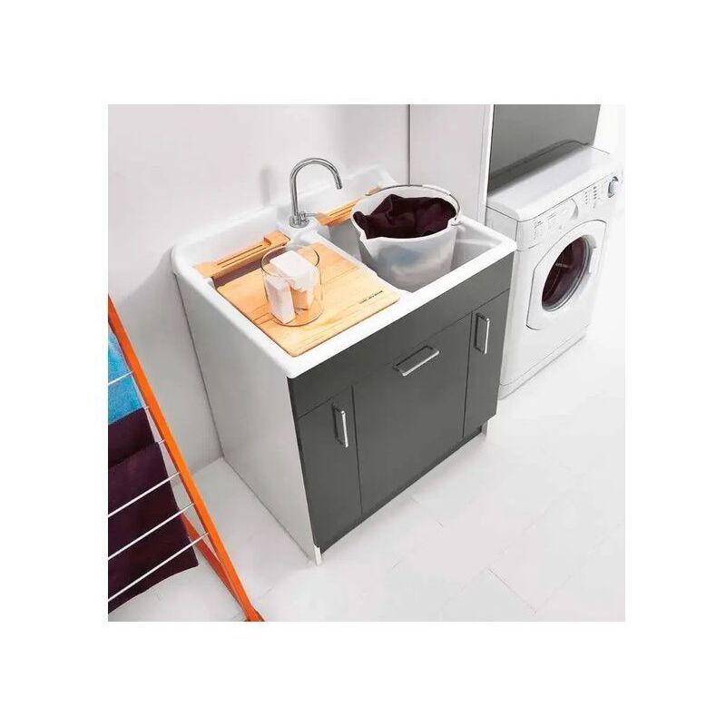 foto del prodotto colavene - lavatoio twist con cesto e asse lavapanni 80x60x87 antracite - 24080h