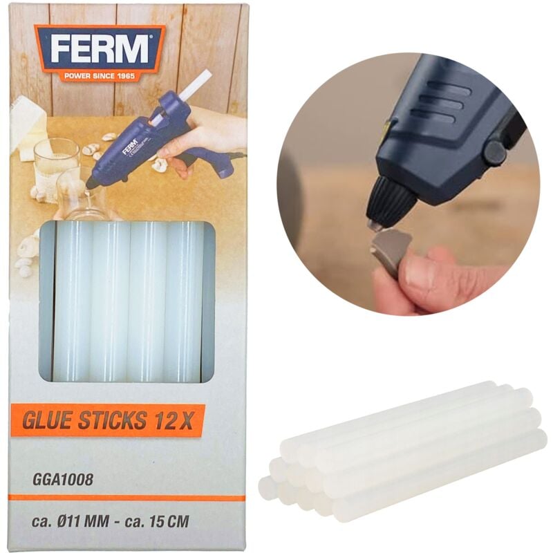 foto del prodotto colla a caldo stick 11mm ricarica pistola incolore 15cm ferm 12 pz