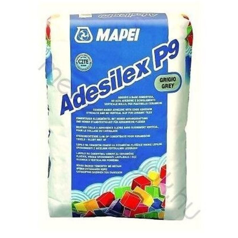 foto del prodotto colla per piastrelle mattoni mapei adesilex p9 grigio adesivo fissaggio 25 kg