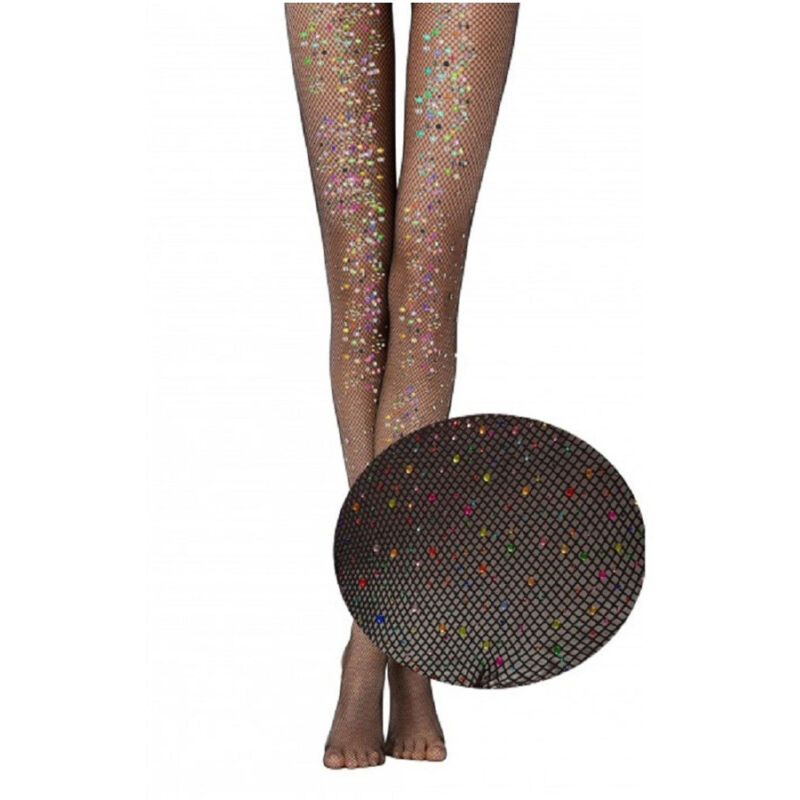 foto del prodotto collant dupu mod. 504 1 strass multicolour sulla gamba microrete elasticizzata trade shop traesio
