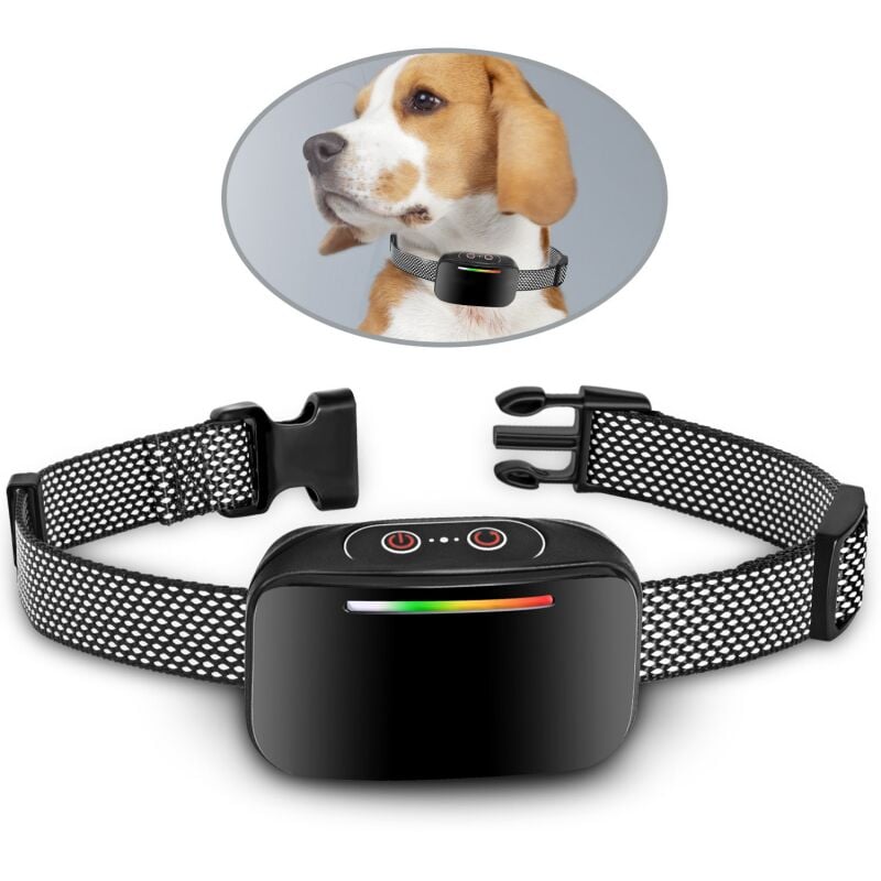 foto del prodotto collare antiabbaio automatico per cani, controllo intelligente dell abbaio, impermeabile ip67, indicatore led nero