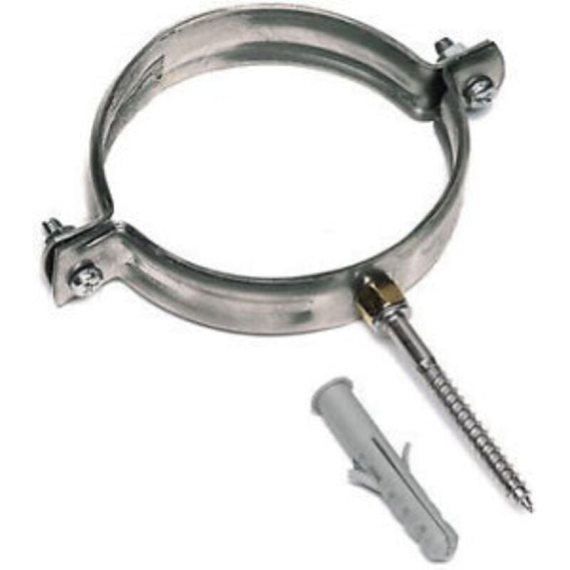 foto del prodotto collare canna fumaria in acciaio inox completo viti tassello 16 cm 160 mm