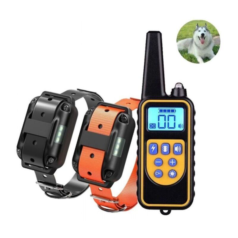 foto del prodotto collare di addestramento per cani ricaricabile e impermeabile ip67 per due cani con distanza di 800 m con 99 livelli di vibrazione, scossa elettrica,