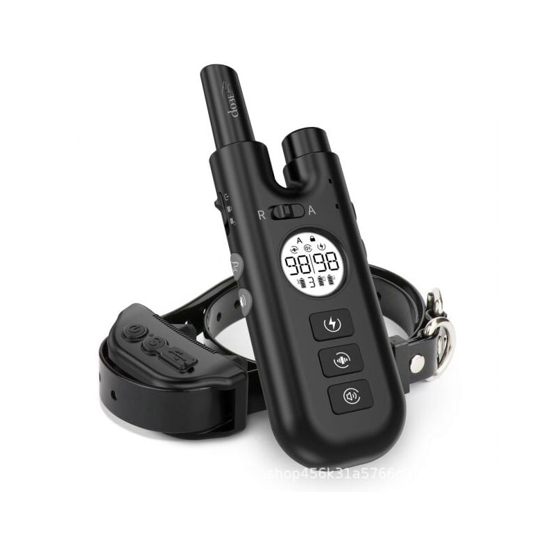 foto del prodotto collare elettrico nero per addestramento cani con display lcd e telecomando impermeabile, doppia funzione vibrazione shock