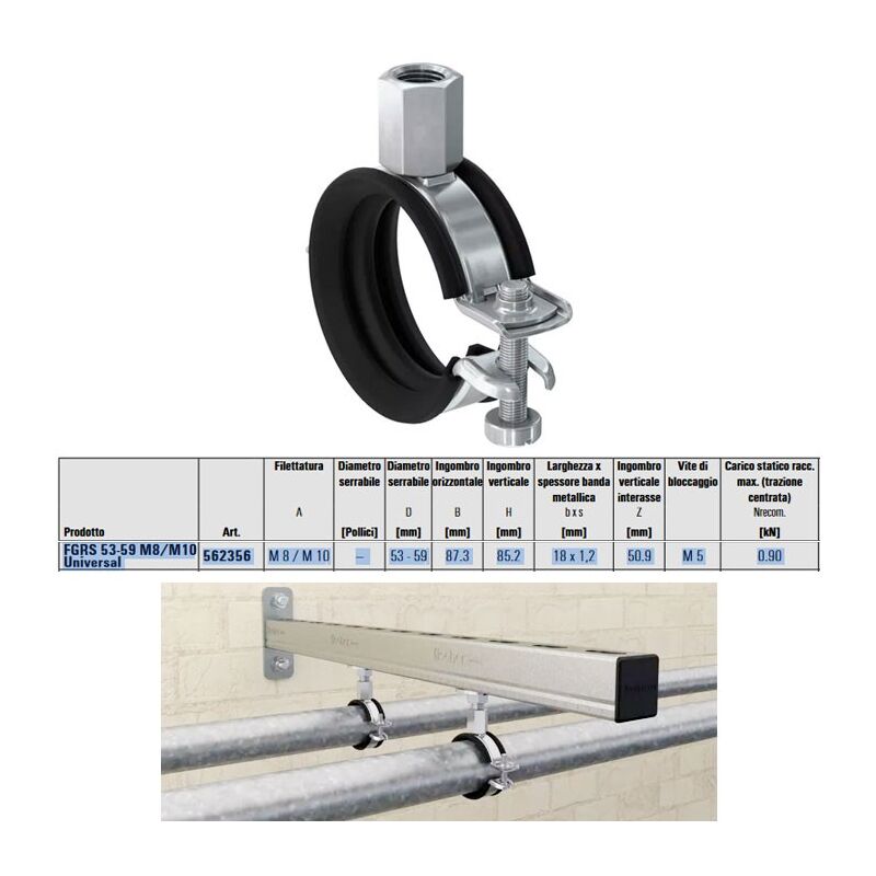 foto del prodotto collare fgrs universal m8 10 53 59 collari con guarnizione anti rumore in gomma e chiusura rapida con 1 vite 00562356